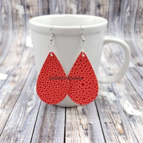 Hand Crafted Jewelry - Red Raised Dot Faux Leather Earring